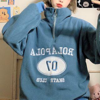 Lettering Mock-neck Half-zip Sweatshirt