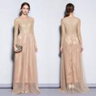 Cold-shoulder Long-sleeve A-line Evening Gown