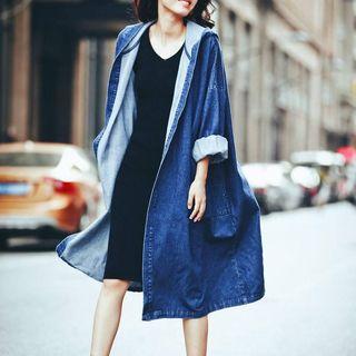 Hooded Open Front Denim Jacket
