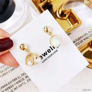 Non-matching Faux Pearl Dangle Earring 1 Pair - 925 Silver Stud - Gold - One Size