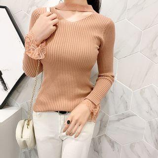 Choker Neck Ribbed Knit Top