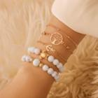 Set Of 5: Beaded Bracelet + Chain Bracelet Set Of 5 - 01 - 9539 - Gold - One Size