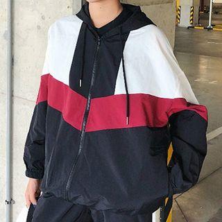 Color-block Long-sleeve Jacket / Harem Cropped Pants
