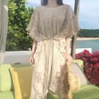Lace Batwing-sleeve Midi Dress