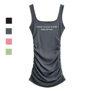 Letter Embroidered Shirred Tank Dress