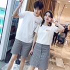 Couple Matching Short-sleeve Lettering T-shirt / Plaid Shorts / A-line Skirt