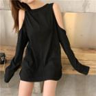 Off-shoulder Open Back Plain T-shirt Dress Black - One Size