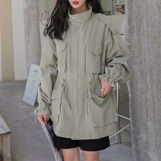 Plain Drawstring-waist Cargo Jacket