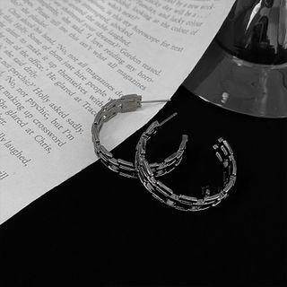 Chain Link Open Hoop Earring 1 Pr - Black - One Size