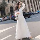 Furry Long-sleeve Evening Gown