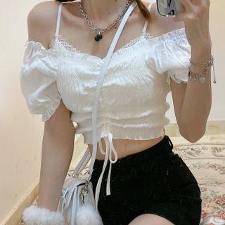 Off-shoulder Drawstring Blouse / Camisole Top / A-line Skirt