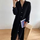 Long-sleeve Button Knit Midi Shift Dress