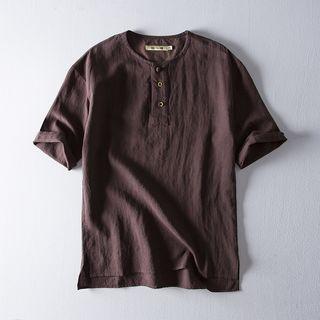Stand-collar Plain Short-sleeve Top