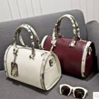 Snake Print Trim Boston Bag