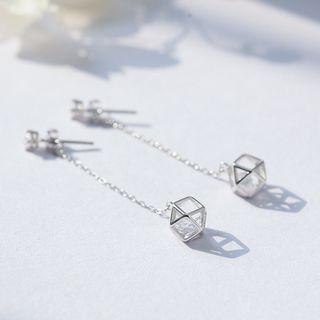 925 Sterling Silver Caged Rhinestone Dangle Earring Earring - Caged Rhinestone - One Size