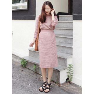 Wrap-back Pattern Midi Dress
