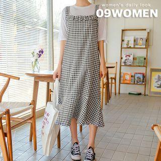 Plus Size Frill-trim Gingham Jumper Dress