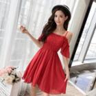 Shirred Cold Shoulder Short-sleeve A-line Dress