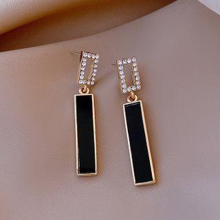Rhinestone Bar Dangle Earring 1 Pair - Black & Gold - One Size