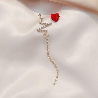 Asymmetric Rhinestone Earring 1 Pair - E2118 - Non Matching - Love Heart - One Size