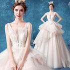 Sleeveless Tiered Trained Wedding Gown