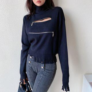 Mock-turtleneck Zip Hoodie Black - One Size