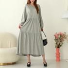 Shirred Tiered Long Cotton Dress