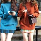 Mock-turtleneck Sweater / Plaid A-line Mini Skirt