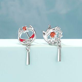 Fox Rhinestone Asymmetrical Dangle Earring 1 Pair - Silver - One Size
