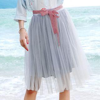 A-line Mesh Overlay Skirt