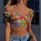 Short Sleeve Floral Print Cropped Top