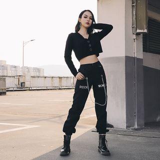 Chain-accent Embroidered Jogger Pants