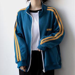 Contrast Lining Zip Jacket Blue - M