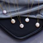 925 Sterling Silver Irregular Pearl Pendant Necklace As Shown In Figure - One Size