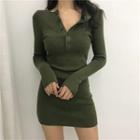 Henley Long-sleeve Sheath Dress