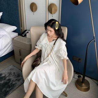 Irregular V-neck Short-sleeve Dress White - One Size