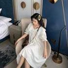 Irregular V-neck Short-sleeve Dress White - One Size