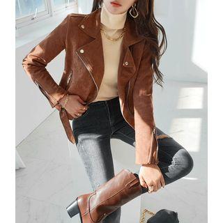 Faux-suede Biker Jacket Brown - One Size