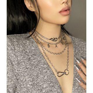 Layered Chain Necklace 1424 - Silver - One Size