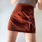 High-waist Lace-up Velvet A-line Skirt