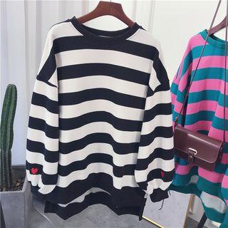 Heart Appliqued Stripe Sweatshirt