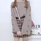 Side-button Knit Top / Plaid Mini A-line Skirt