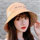 Embroidered Plaid Lettering Bucket Hat