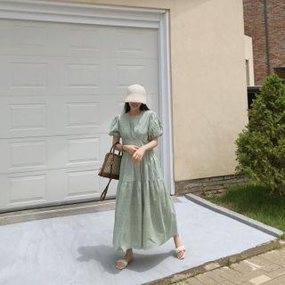 Balloon-sleeve Eyelet-lace Maxi Dress