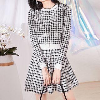 Set: Houndstooth Cardigan + Mini A-line Skirt