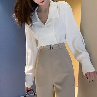 Collared Chiffon Blouse / High-waist Dress Pants