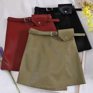 Faux Leather A-line Skirt + Belt