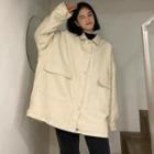 Fleece-lined Cargo Shirt Jacket Light Khaki - One Size
