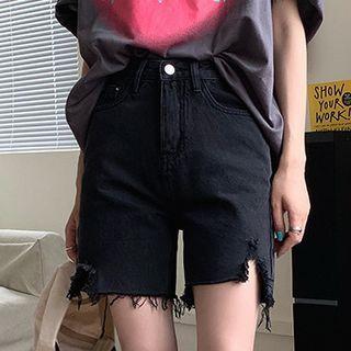 Frayed Longline Denim Shorts