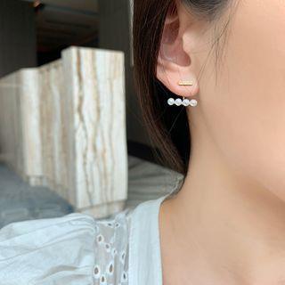 Faux Pearl Swing Earring 1 Pair - Earring - Faux Pearl - Silver - One Size